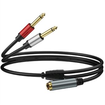 1m 6.35mm TRS Stereo Naaras naar Dual 6.35mm Uros TS Mono Jakkiliitin Audio Kaiutin Jatkopiuha