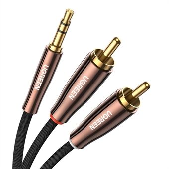 UGREEN 80844 0,5-metrinen 3,5 mm uros-2RCA-uros käännettävä stereoäänisovitin älypuhelimille / kaiuttimille / Hi-Fi-vahvistimelle / HDTV- / MP3-soittimille