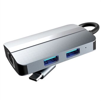 2112 Type-C 5-in-1 keskitinjakaja RJ45+USB3.0+USB2.0+TF / SD-korttipaikkasovittimen telakointiasema