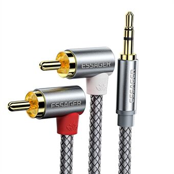 ESSAGER 2m vakaa vaihteisto 3,5mm AUX-kaksikulmainen RCA- Head Nylon punottu RCA-äänisovitinlinja