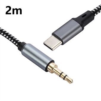 2m USB-C Uros - 3.5mm Uros Äänisovitinkaapeli Punottu Kuuloke Auton Stereo Yhteyskaapeli