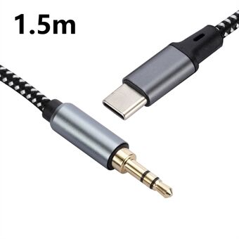 1,5m USB-C uros - 3,5mm uros audioadapterikaapeli punottu kuuloke auton stereo yhteyskaapeli