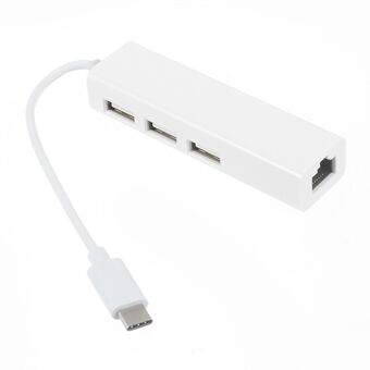 USB 3.1 Type C - 3-porttinen USB 2.0 -keskitin Gigabyte Ethernet -sovittimella Applen uudelle 12 tuuman MacBookille - valkoinen