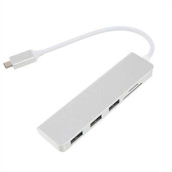 Monikäyttöinen alumiiniseoksesta valmistettu 5-in-1 Type-C-keskitin TF/SD-kortinlukijalla + 3 USB 3.0 -porttia MacBook Pro