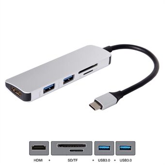 USB 3.1 Type-C - HDMI + kaksi porttia USB3.0 + SD/TF-kortinlukijakeskitin MacBookille