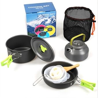 HALIN DS-308 Portable Handle Pan Camping Pot Keittoastiasetti 2-3 hengelle (ei FDA:ta, BPA-vapaa)