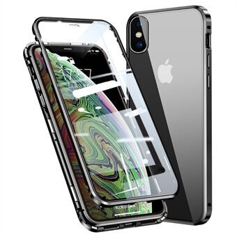 Magneettinen asennus metallirunko + karkaistu lasi täysin peittävä puhelinkuori iPhone X/XS 5,8 tuumalle