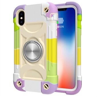 PC + silikonipehmustettu puhelinkuori 3-in-1 Iskunvaimennettu puhelimen suoja sisäänrakennetulla magneettisella metallilevyllä iPhone X / XS 5,8 tuumalle