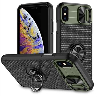 IPhone X / XS 5,8 tuuman Ring Kickstand-puhelinkotelo PC + TPU-suojakuori, jossa on liukukameran suojaus