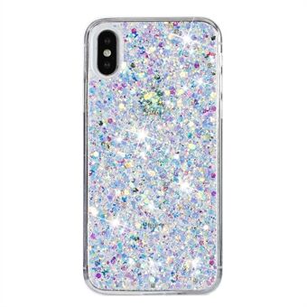 iPhone X / XS -koteloon kovapintainen suojakuori, jossa glitteripohjainen jauhe ja TPU-puhelinkuori