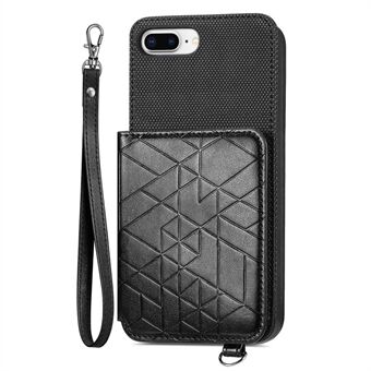 IPhone 6 Plus / 6s Plus / 7 Plus / 8 Plus 5,5 tuuman geometrialle painettu lompakko Kickstand puhelinkotelo Nahkapäällysteinen TPU-suojus käsihihnalla