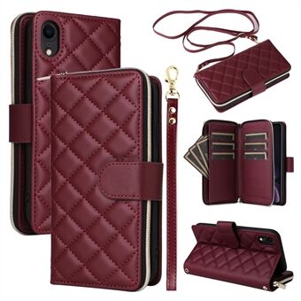 iPhone XR -koteloksi sopiva vetoketjulompakkotyylinen rombikuviollinen nahkaista crossbody-puhelinkotelo