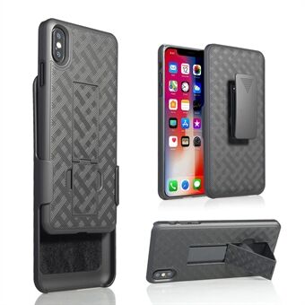 IPhone XS Max 6,5 tuuman kudottu rakenne kääntyvä vyöklipsikotelo PC + TPU-hybridikuori - musta