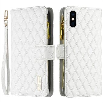 BINFEN COLOR BF Style-15 iPhone XS Max 6,5 tuuman vetoketjullinen tasku PU-nahkainen lompakkokotelo Scratch Rhombus Stand puhelimen kansi