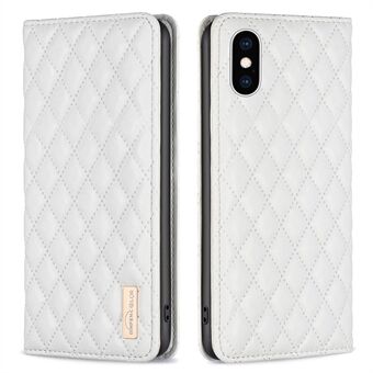 BINFEN COLOR BF Style-16 iPhone XS Max 6,5 tuuman putoamisen estävälle Rhombus painettu PU-nahkainen Stand Korttipidike Suunniteltu automaattisesti sulkeutuva magneettinen puhelimen kansi