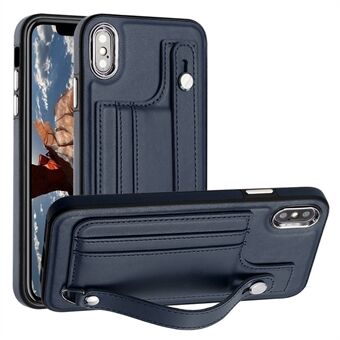 YB Leather Coating Series-5 iPhone XS Max 6,5 tuuman korttipaikat Iskunkestävä kansi Nahkapäällysteinen TPU-kotelo jalustalla