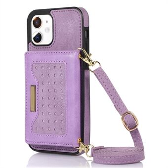 Rhinestone Decor -pudotuksenestopuhelinkotelo iPhone 11:lle 6,1 tuumaa, Kickstand Wallet Nahkapäällysteinen TPU RFID -estokuoja olkahihnalla