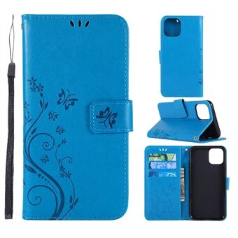 Imprint Butterfly Flowers Leather Matkapuhelimen kuori iPhone 11 Pro Max 6,5 tuumalle (2019)