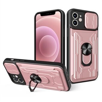 Korttipaikkarengas Ring Design kova PC + pehmeä TPU-puhelinkotelo ja kameran liukukansi iPhone 12 mini 5,4 tuumalle