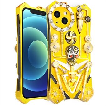 IPhone 12:lle 6,1 tuuman metallimekaaninen vaihteistopuhelinkotelo Steampunk Skull iskunkestävä kansi - kulta