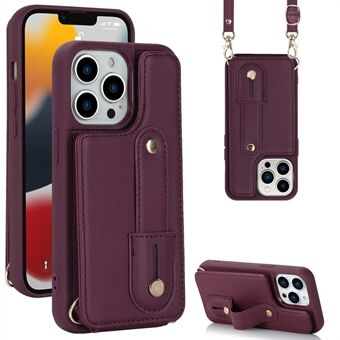 IPhone 12 / 12 Pro Card Holder -puhelinkotelolle Ranneke Kickstand PU-nahka + TPU-puhelimen suojus