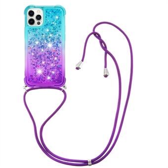 Gradient Quicksand Series Lanyard Design Tyylikäs virtaava nestemäinen TPU Iskunkestävä suojakuori iPhone 12 Pro 6,1 tuumaa