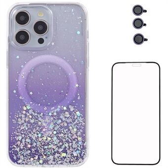 WANLONFENG JWT -sarja iPhone 12 Pro:lle Glitter Sequin TPU+Acrylic Magneettinen puhelinkotelo näytönsuojalla ja linssisuojalla