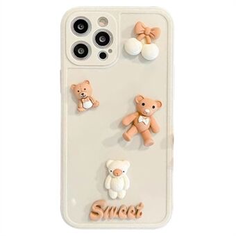 IPhone 12 Pro Max 6,7 tuuman Bowknot Bear / Rabbit 3D sarjakuvahahmolle Joustava TPU-kotelo Iskunkestävä puhelimen kansi