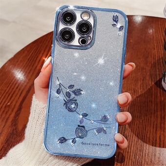 Rhinestone Decor Flower Pattern TPU-suojus iPhone 12 Pro Max 6,7 tuumalle, Tyylikäs Gradient Glitter Powder Pudotusta estävä takakuori