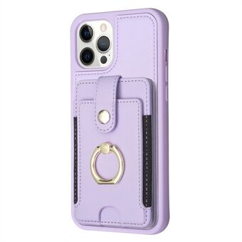 BF27 Iskunkestävä Kickstand Suojakuori iPhone 12 Pro Max 6,7 tuuman pudotuksenkestävälle PU+TPU-puhelimen suojus korttitelineellä