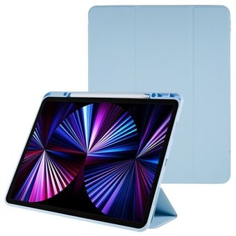 For iPad Pro 12.9-inch (2021) Skin-touch PU Leather Tablet Case Magnetic Detachable Trifold Stand Cover with Camera Lens Frame