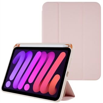 Detachable Magnetic Case for iPad mini (2021), PU Leather Hard Acrylic Transparent Back Folio Trifold Stand Cover with Pencil Holder