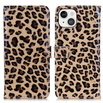 Täysi suojaus Leopard Pattern PU Stand Lompakko Puhelinkuori Kuori iPhone 13 6,1 tuumalle