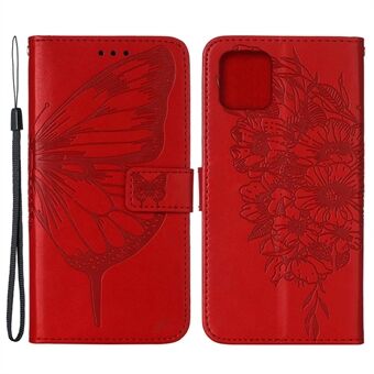 Imprint Butterfly Pattern Folio Flip PU-nahkainen lompakkopuhelinkotelo kaulanauhalla iPhone 13 6,1 tuumalle