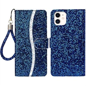 Strap Design Glittery Powder Nahka Lompakko Puhelintelineen Stand iPhone 13 6,1 tuumalle