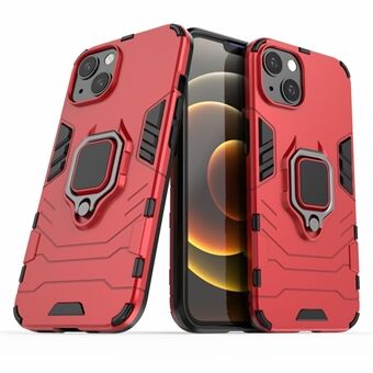 Pudotusta estävä 2-in-1 PC TPU -hybridikotelo rengastelineen jalustalla iPhone 13 - Red