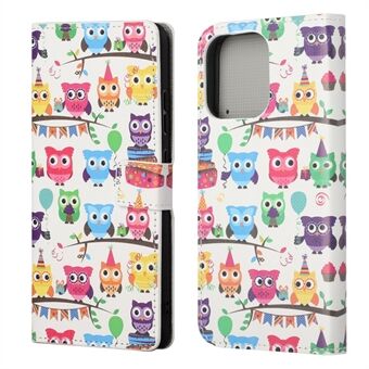 Koko vartaloa suojaava kuviotulostus PU-nahkalompakko Magneettinen Closer Iskunkestävä Stand Flip Folio Cover Cover -kotelo iPhone 13 - Cute Owls