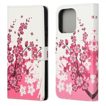 Koko vartaloa suojaava kuviotulostus PU-nahkalompakko Magneettinen Closer Iskunkestävä Stand Flip Folio Cover Cover -kotelo iPhone 13 -  Plum Blossom