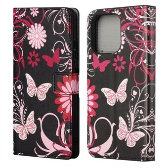 Koko vartaloa suojaava kuviotulostus PU-nahkalompakko Magneettinen Closer Iskunkestävä Stand Flip Folio Cover Cover -kotelo iPhone 13 - Butterflies and Flowers