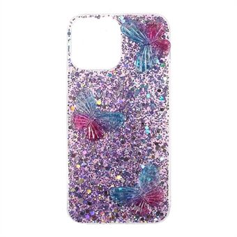 3D Butterfly Pattern Glitter Sequins Epoksi TPU-matkapuhelimen takakuoren suojakotelo iPhone 13 6,1 tuumalle