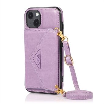 Anti-Collision PU-nahkapäällysteinen PC + TPU Kickstand -hybridikotelo korttipaikalla iPhone 13 - Light Purple