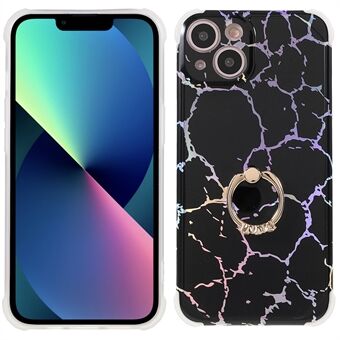 Tyylikäs pyörivä Ring muotoilukotelo Marmori IMD Laser TPU + PC putoamisen estävä suojakuori iPhone 13 6,1 tuumalle