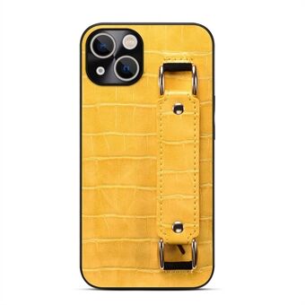 For iPhone 13 6.1 inch Wristband Kickstand Crocodile Texture Phone Case DW PU Leather Coated TPU Back Shell with Card Holder