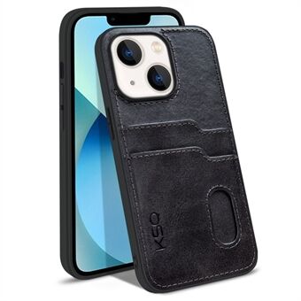 KSQ 002 Series for iPhone 13 6.1 inch Card Slots All-around Protection Case PU Leather Coated PC+TPU Hybrid Mobile Phone Shell