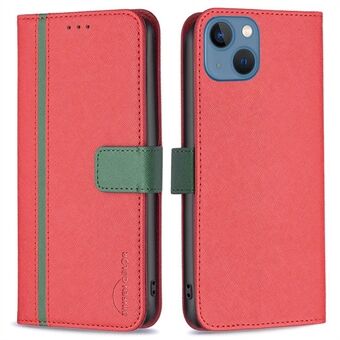 BINFEN COLOR For iPhone 13 6.1 inch BF Leather Series-9 Style 13 Cross Texture Splicing Matte Leather Case Mobile Phone Wallet Stand Cover