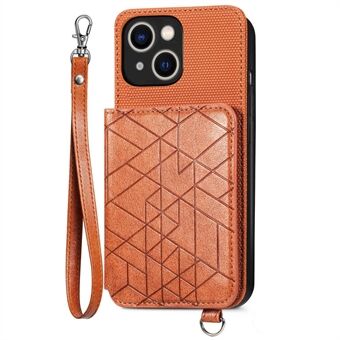 Geometrialla painettu puhelimen suojus iPhone 13:lle 6,1 tuumaa, Kickstand Wallet PU-nahkapäällysteinen TPU-kotelo käsihihnalla