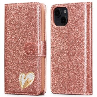 iPhone 13 Glitter Nahkakotelo Timanttinen Rakkaus Sydän Lompakkotelineen Flip Suojakuori