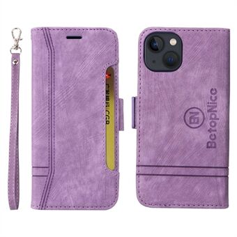 BETOPNICE 001 Stand Wallet Nahkakotelo iPhone 13:lle 6,1 tuumaa, painettu tikkauslinja, kaksoismagneettilukko puhelimen suojus ja hihna