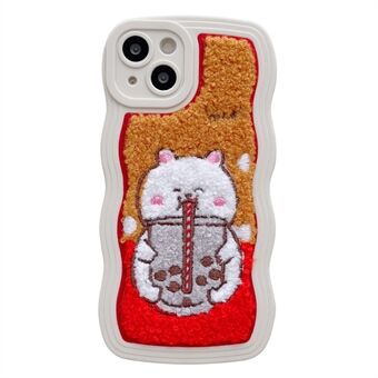 IPhone 13 6,1 tuuman Fluffy Plush Milk Tea Animal Pattern -kirjontapuhelinkotelolle Scratch TPU + PC-suojus