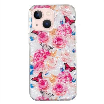 Anti-Drop TPU -puhelinkotelo iPhone 13:lle 6,1 tuuman IMD Marble Flower Shell Pattern -puhelinsuoja